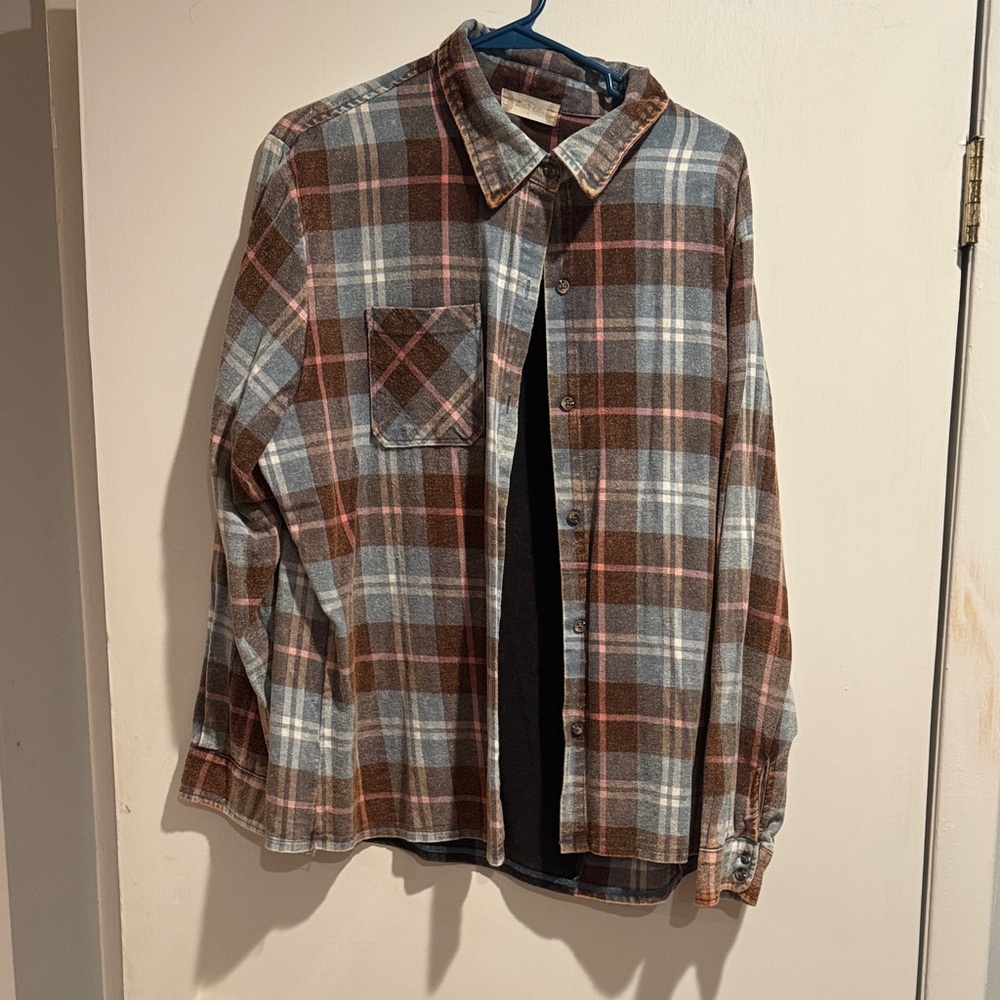 Altar'd State Plaid Button Down Shirt - Blue and Brown